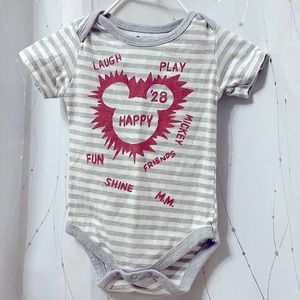 EUC Junk Food | Disney ‘28 anniversary graphic onesie, grey/white stripes
